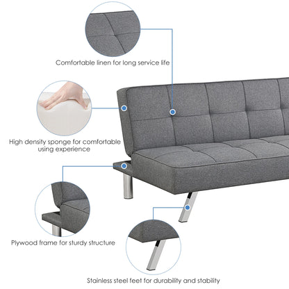 Convertible Futon Sofa Bed Adjustable Sleeper with Stainless Steel Legs