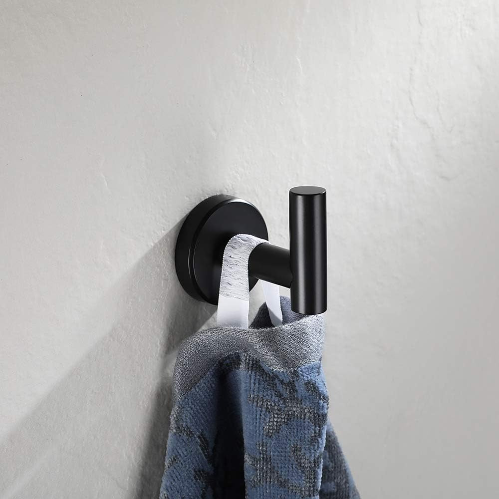 Black Bathroom Towel Hook, Coat Robe Clothes Hook for Bathroom Kitchen Garage Wall Mounted (3 Pack), 304 Stainless Steel Matte Black, TH100-PB-P3