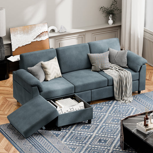 79.1" Sectional Sofa with Movable Storage Ottoman, L-Shaped Convertible Sofa Couch for Small Living Room, Dark Gray