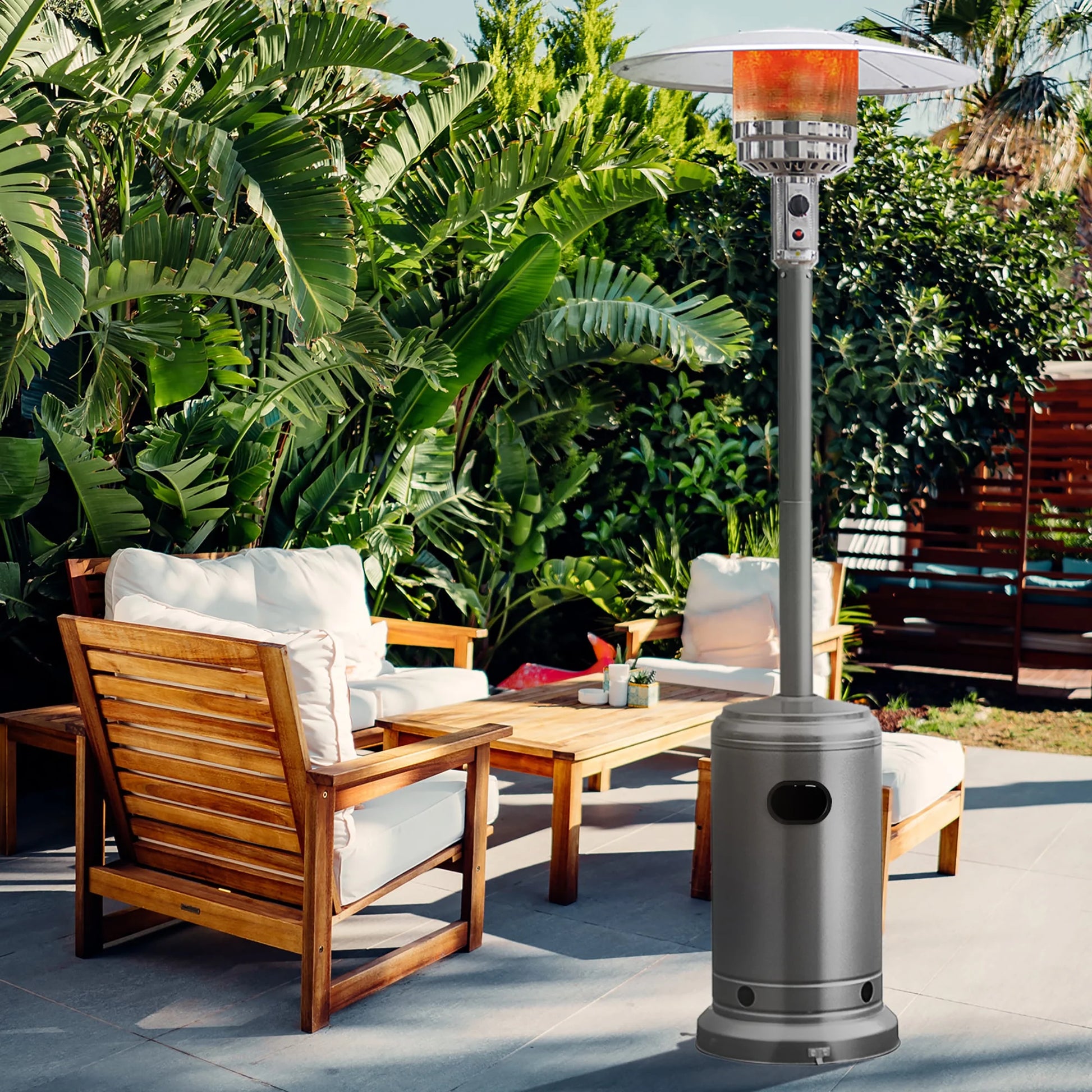 50000 BTU Propane Patio Heater Standing Steel with Wheels Grey