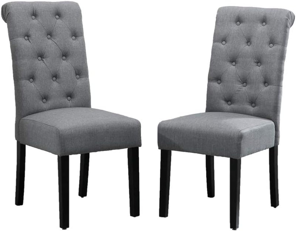 Modern Dining Chair Upholstered Fabric with Button in Chair Back Padding Dining Chair Side Chairs for Living Room Dining Room Patio Wedding Reception Restaurant (Light Gray: Set of 2)
