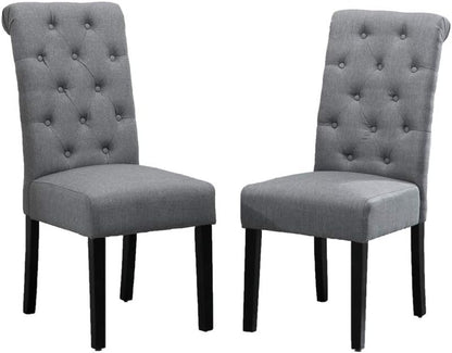 Modern Dining Chair Upholstered Fabric with Button in Chair Back Padding Dining Chair Side Chairs for Living Room Dining Room Patio Wedding Reception Restaurant (Light Gray: Set of 2)