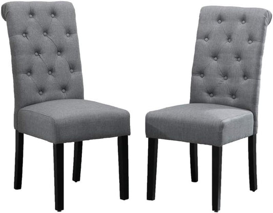 Modern Dining Chair Upholstered Fabric with Button in Chair Back Padding Dining Chair Side Chairs for Living Room Dining Room Patio Wedding Reception Restaurant (Light Gray: Set of 2)