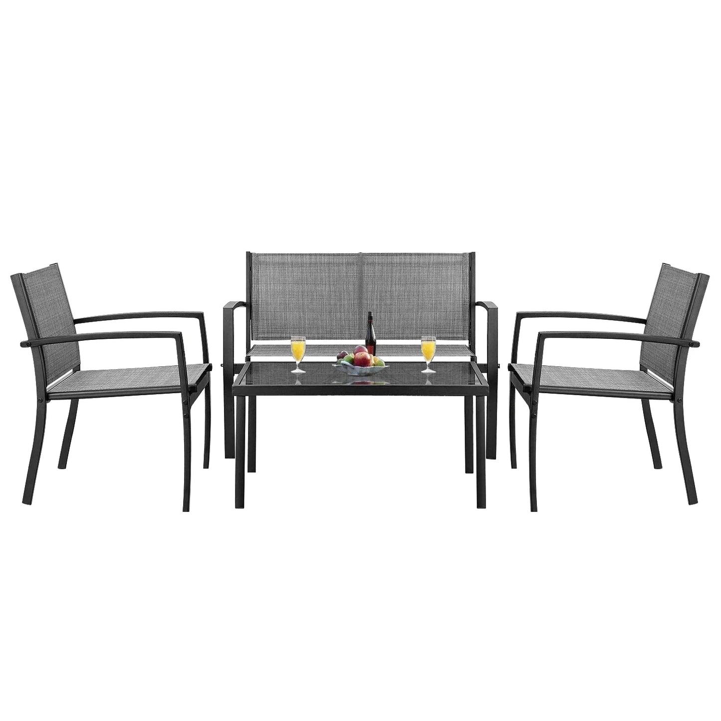 4 Pieces Patio Furniture Outdoor Furniture Outdoor Patio Furniture Set Textilene Bistro Set Modern Conversation Set Black Bistro Set with Loveseat Tea Table, Grey