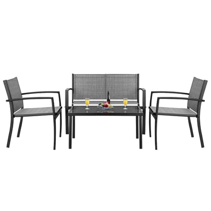 4 Pieces Patio Furniture Outdoor Furniture Outdoor Patio Furniture Set Textilene Bistro Set Modern Conversation Set Black Bistro Set with Loveseat Tea Table, Grey