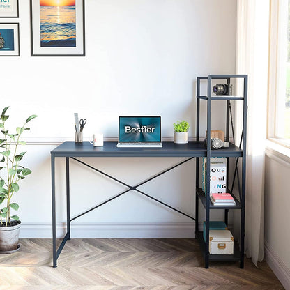 Computer Desk with Shelves - 47 Inch Home Office Desks with Bookshelf for Study Writing and Work - Plenty Leg Room and Easy Assemble, Black