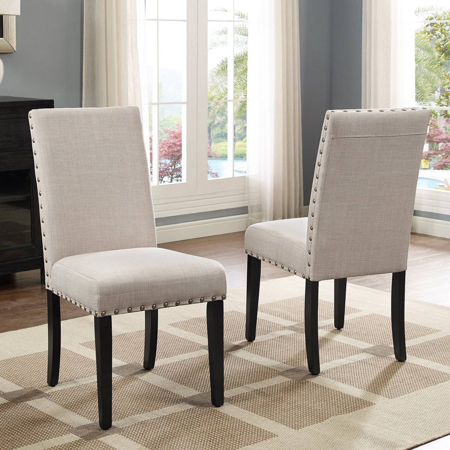 Biony Fabric Dining Chairs with Nailhead Trim, Set of 2, Purple
