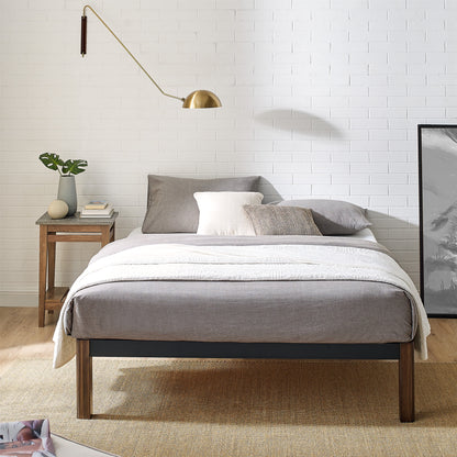 Queen 14" Metal Platform Bed Frame with Wood Slats, Storage Space under Frame, No Box Spring Required, Black/Wood