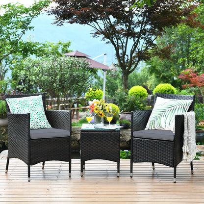 Outdoor 3 PCS PE Rattan Wicker Furniture Sets Chairs Coffee Table Garden Red