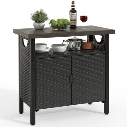 Outdoor Storage Cabinet Patio Wicker Bar Counter Table 2 Doors Backyard Patio