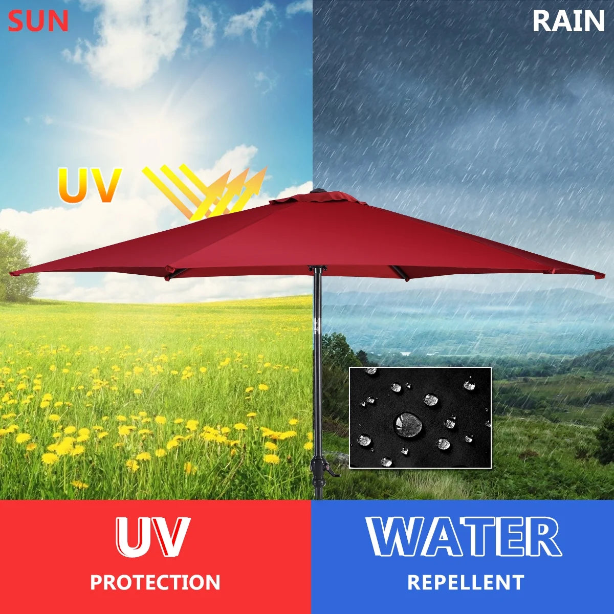 96" Burgundy Solid Print Hexagon Market Patio Umbrella, UV Protective
