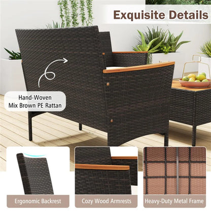Patio Furniture Sets,Outdoor & Patio Furniture Sets,4 Piece Patio Wicker Sofa Set 2 Rattan Chairs and Loveseat with Table-Brown