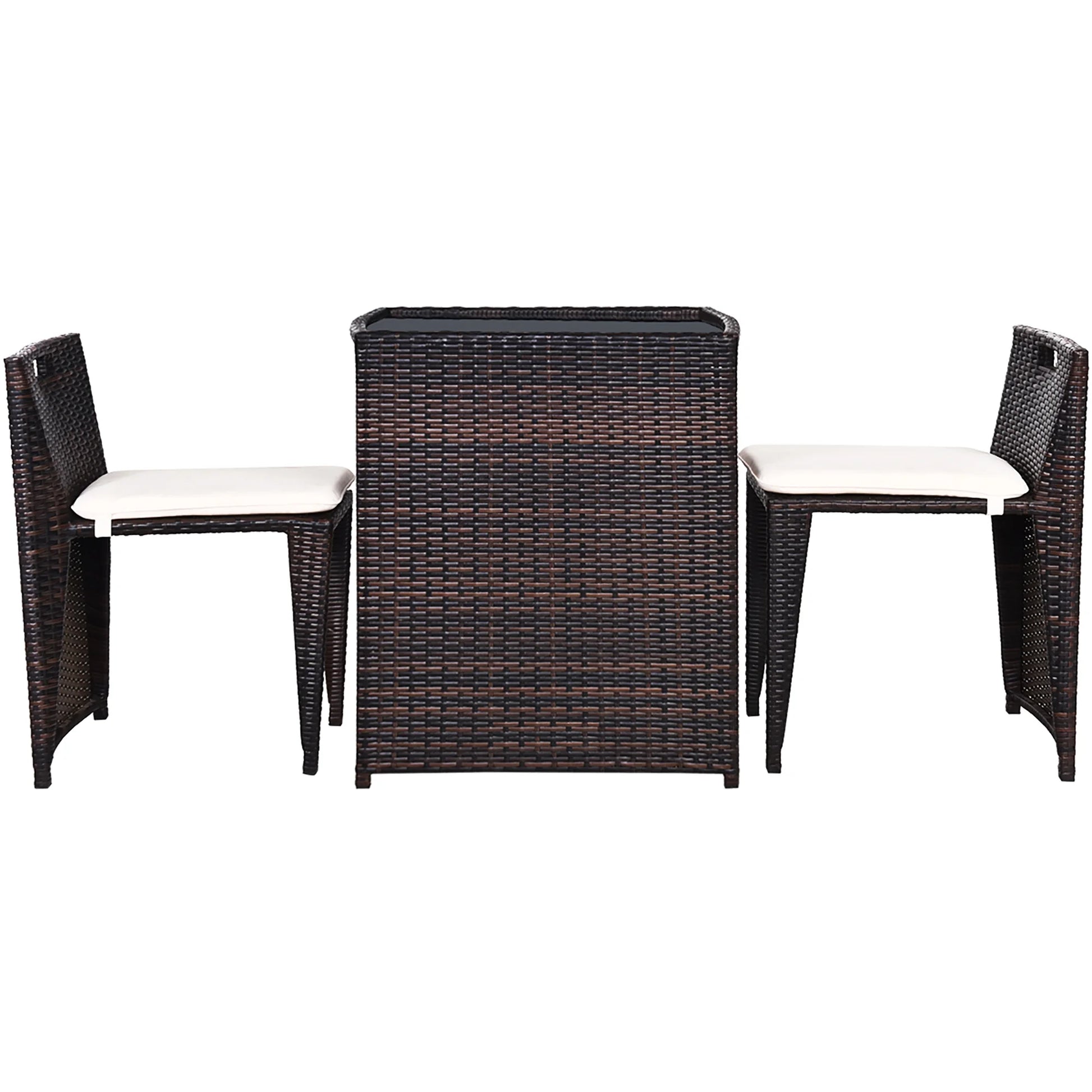 3PCS Outdoor Patio Rattan Furniture Set Space Saving Garden Deck W/Cushion No Assembly