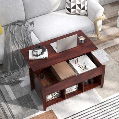 Lift Top Coffee Table W/ Hidden Compartment and Storage Shelves Modern Furniture Brown