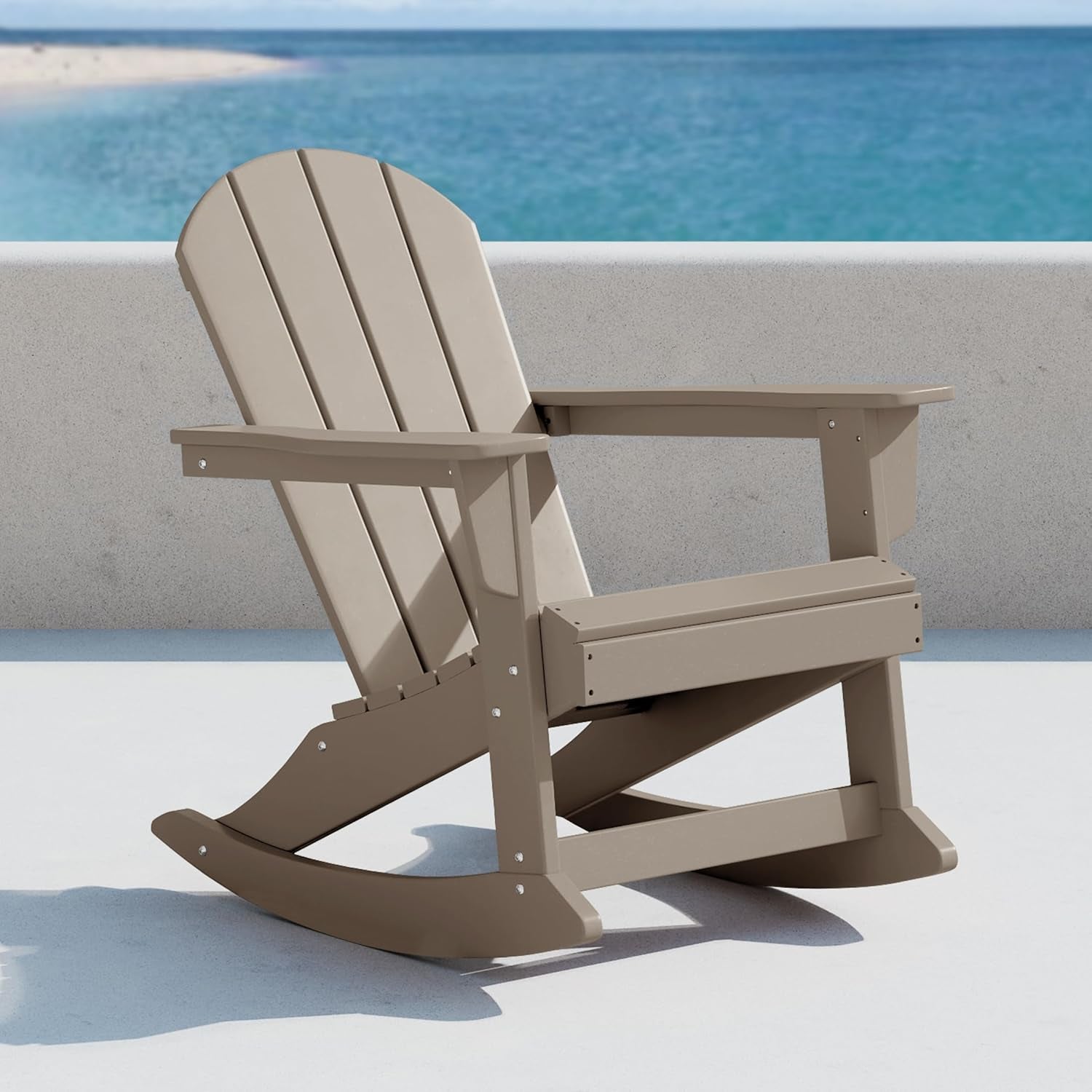 WO Home Furniture Patio Rocking Chair Classic Outdoor HDPE UV Weather Resistant (Weathered Wood)