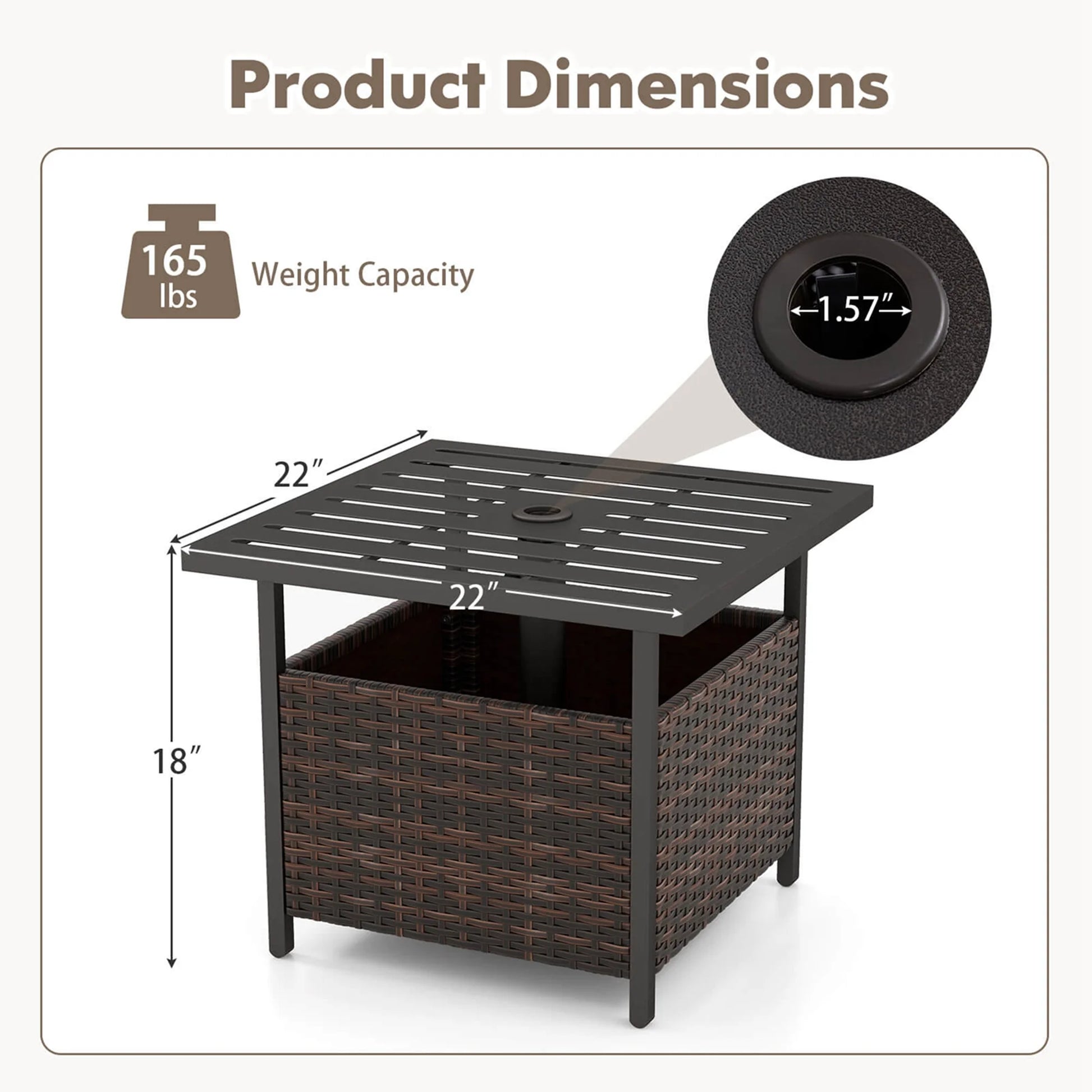 Rattan Wicker Steel Side Table Outdoor Furniture Deck Garden Patio Pool Brown