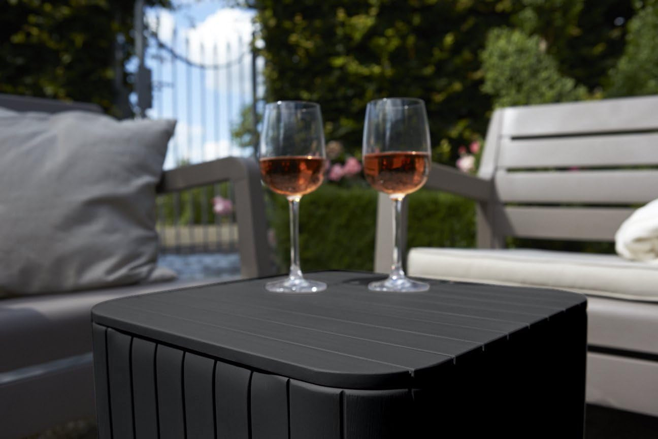 Resin Luzon Outdoor Table with Extra Hidden 10 Gallon Storage for Cushions and Patio Decor, Matte Graphite