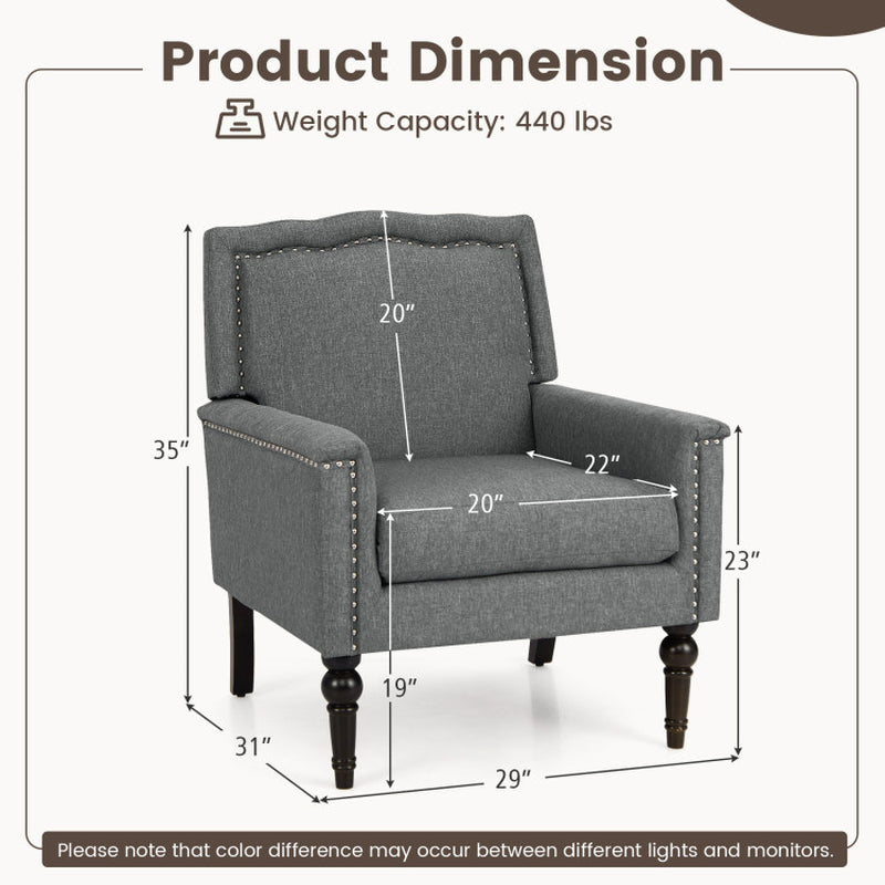Mid-Century Modern Armchair Linen Fabric Upholstered Accent Chair with Cushion