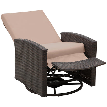 Reclining Rattan 360° Swivel Chair Patio Cushioned Recliner