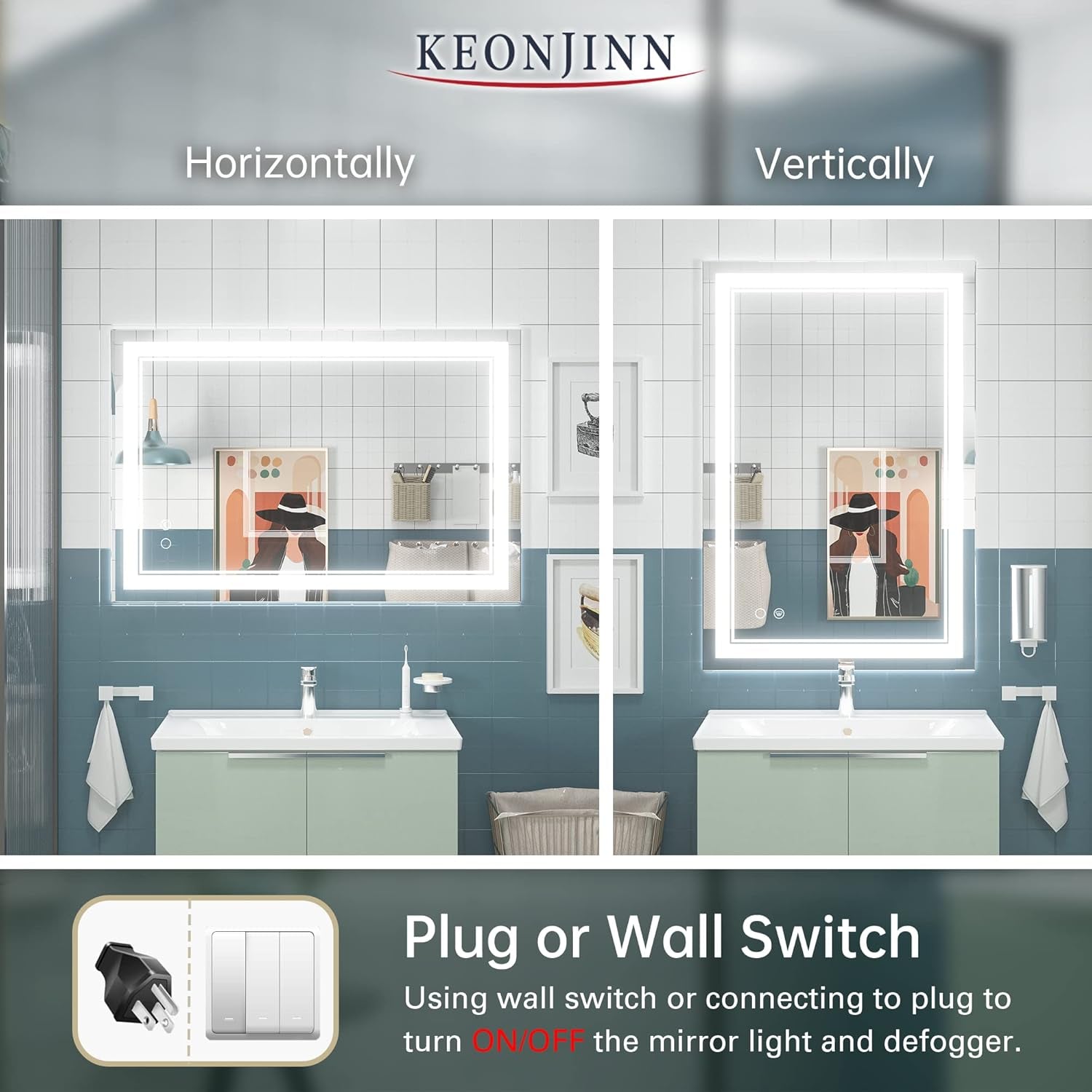 LED Mirror for Bathroom, 36 X 24 Inch, Wall Mounted, Dimmable, Anti-Fog, IP54 Waterproof, 3 Year Warranty