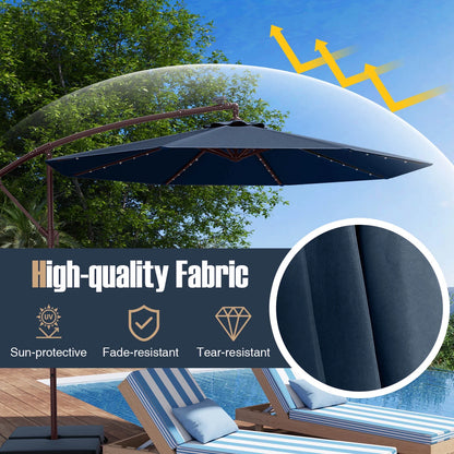 98.40" Navy Cantilever Patio Umbrella, Base-Included