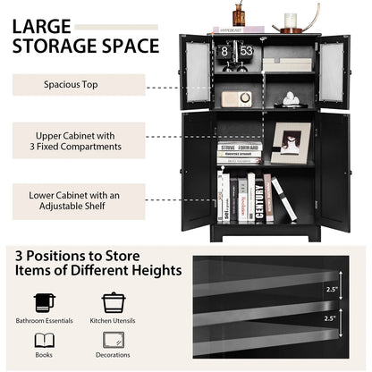 Bathroom Floor Storage Cabinet Kitchen Cupboard W/Doors&Adjustable Shelf Black