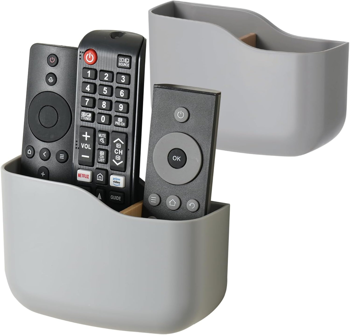 2 Pack TV Remote Holder Wall Mount Remote Control Holder for Bed Universal Bedside Wall Remote Holder Caddy Organizer Hole-Free Remote Control Holder (For 2 or 3 Remote Controls–White