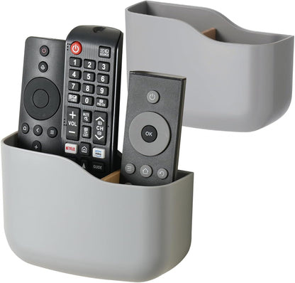 2 Pack TV Remote Holder Wall Mount Remote Control Holder for Bed Universal Bedside Wall Remote Holder Caddy Organizer Hole-Free Remote Control Holder (For 2 or 3 Remote Controls–White