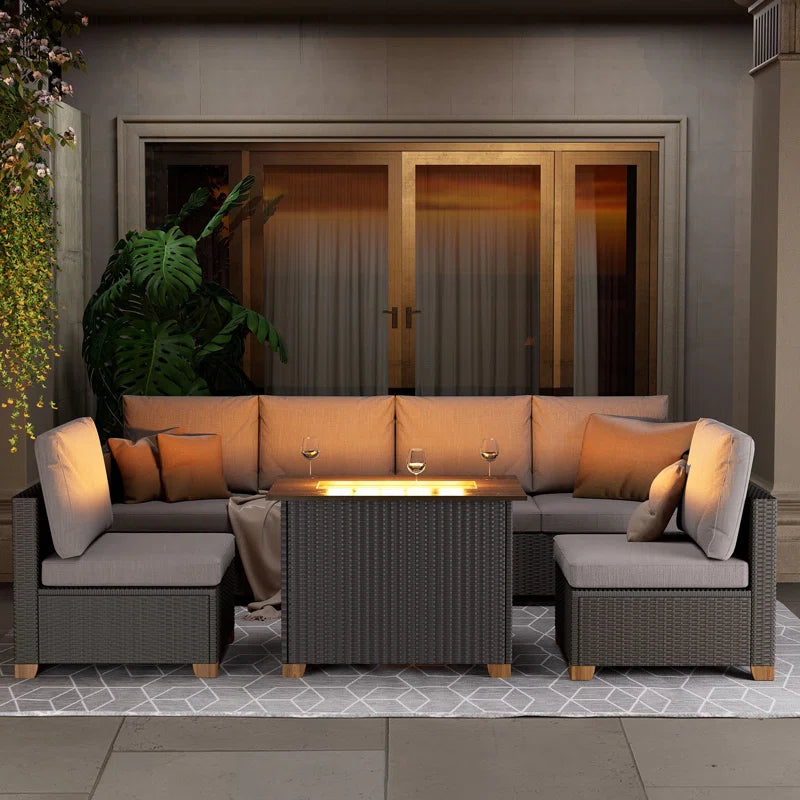Wicker 6 - Person Modular Patio Conversation Sets with Cushions