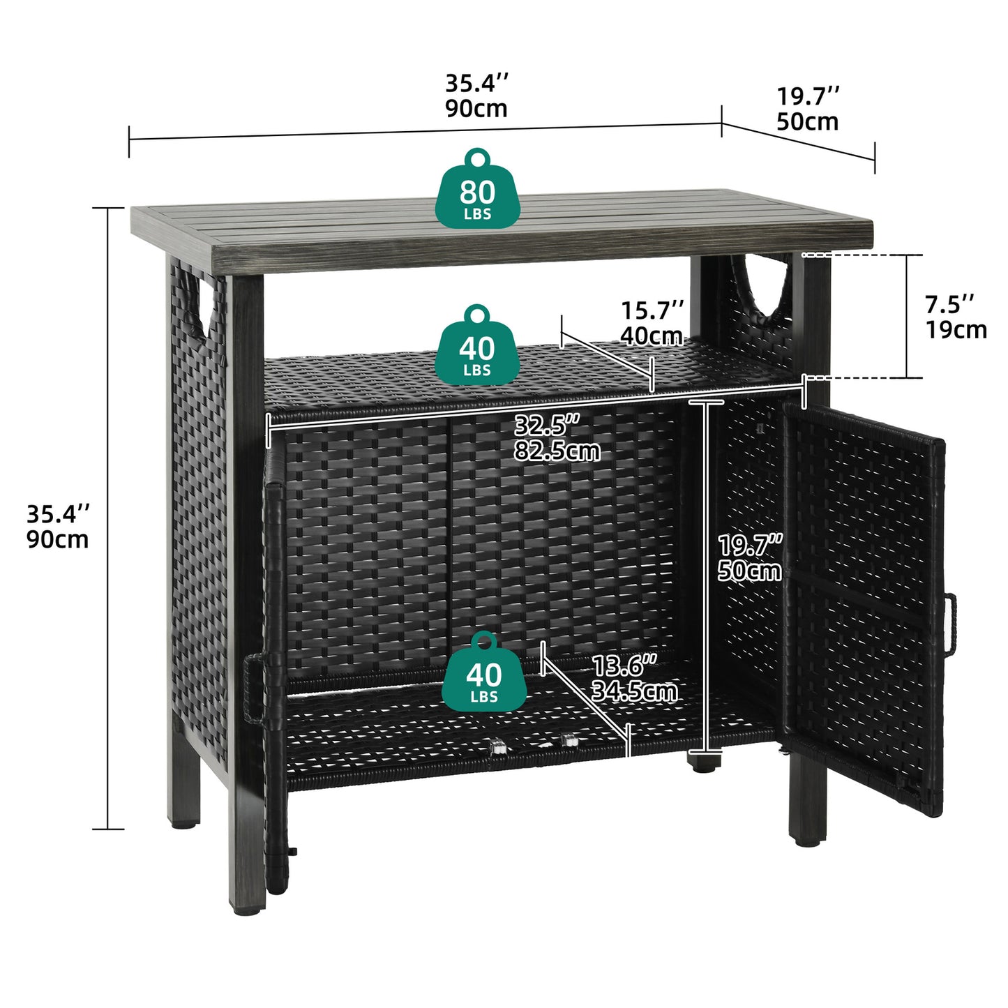 Outdoor Storage Cabinet Patio Wicker Bar Counter Table 2 Doors Backyard Patio