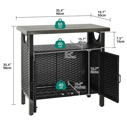 Outdoor Storage Cabinet Patio Wicker Bar Counter Table 2 Doors Backyard Patio