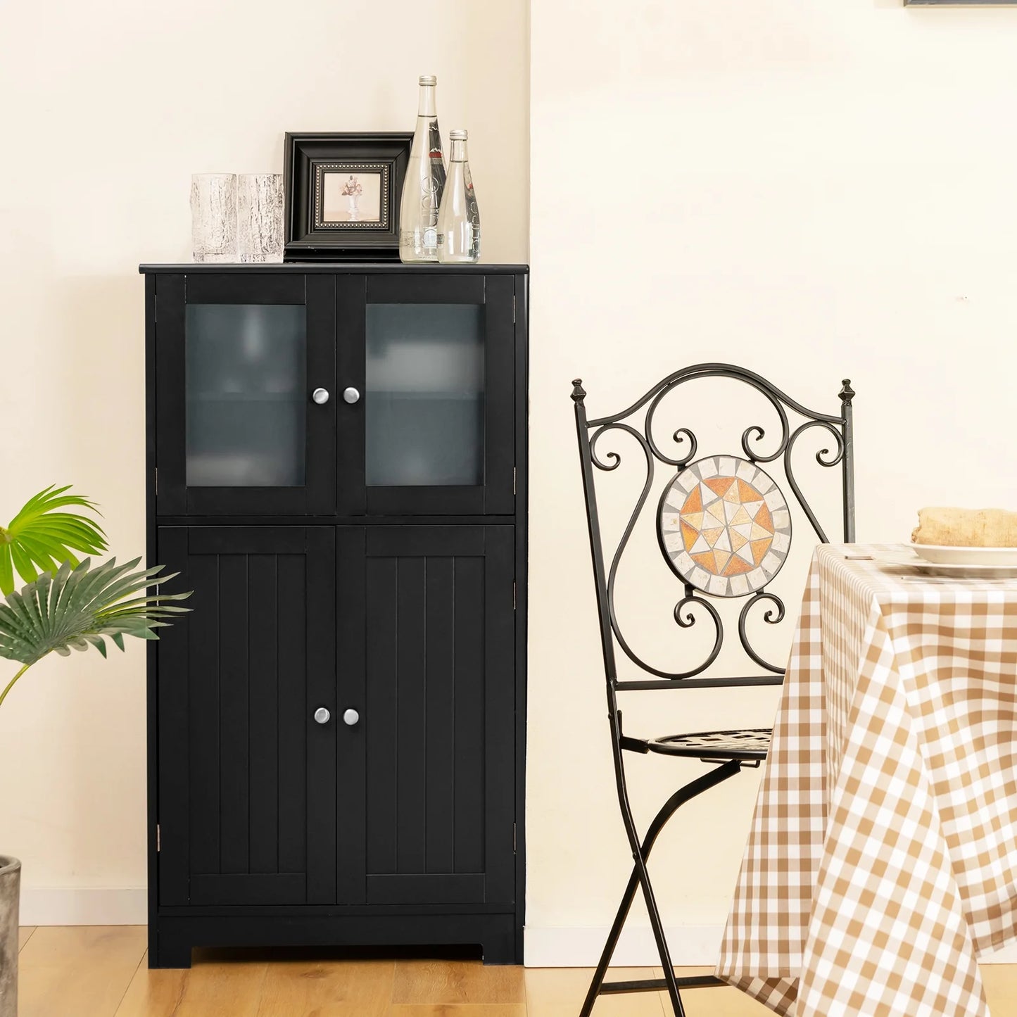 Bathroom Floor Storage Cabinet Kitchen Cupboard W/Doors&Adjustable Shelf Black