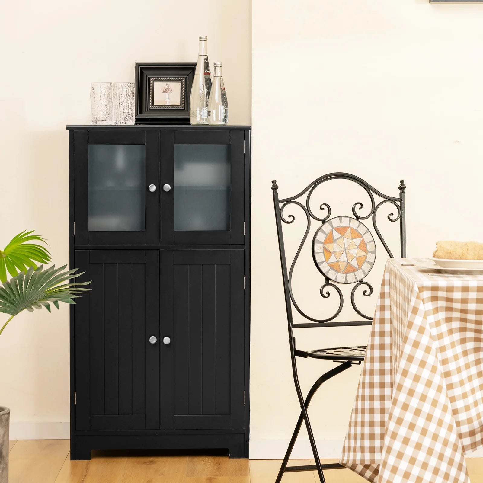 Bathroom Floor Storage Cabinet Kitchen Cupboard W/Doors&Adjustable Shelf Black