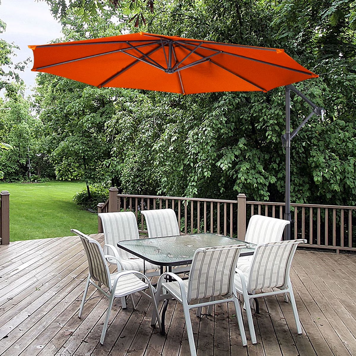 10' Hanging Umbrella Patio Sun Shade Offset Garden Market W/ T Cross Base Tan