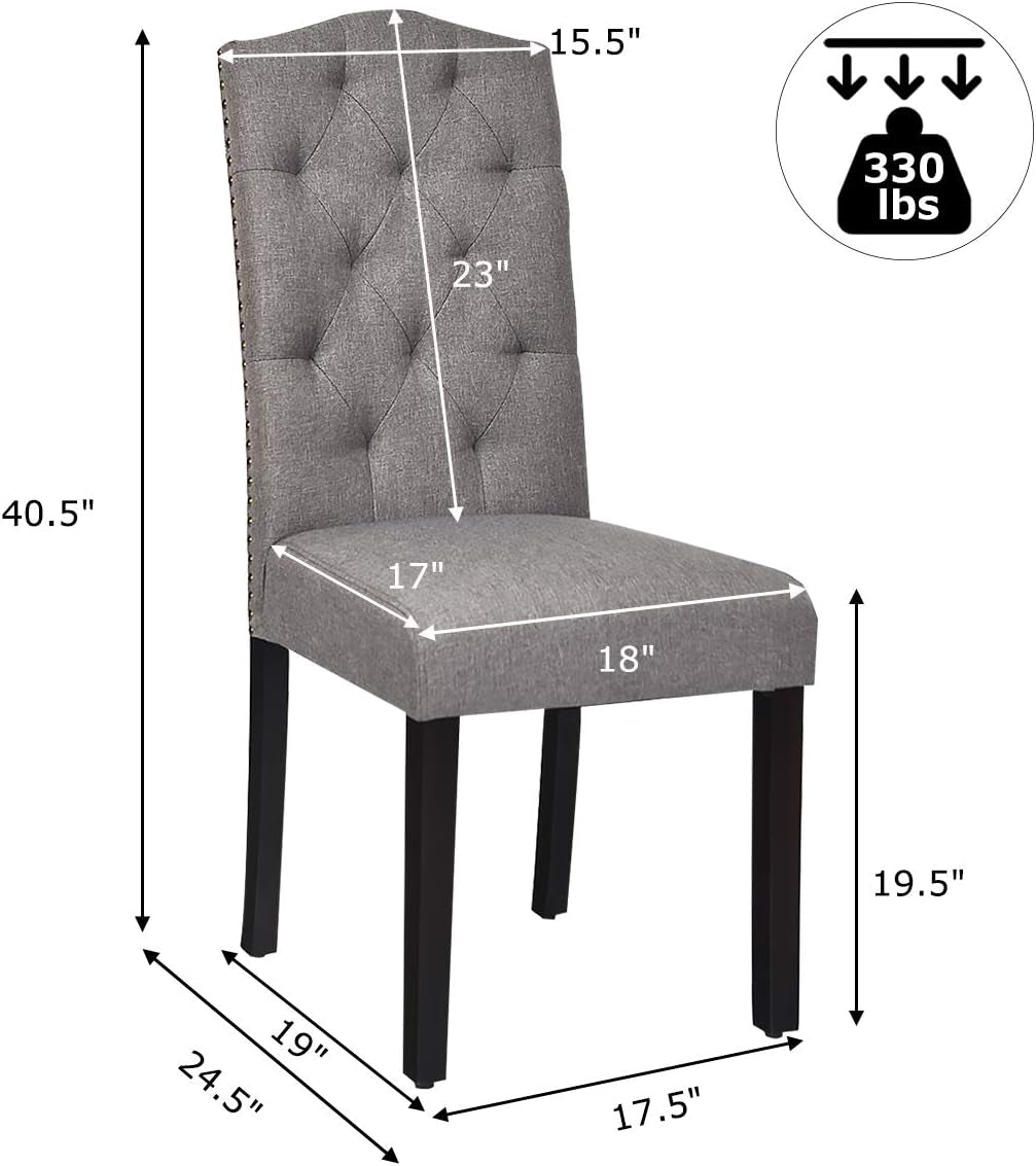Dining Chairs Set of 2, Tufted Fabric Dining Room Chairs with Nailed Head, Parsons Chairs with Padded Seat, Tall Backrest, Modern Upholstered Armless Dining Chairs for Kitchen, Dining Room