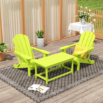 WO Home Furniture Adirondack Chairs Table Set of 3 PCS Outdoor Folding Chairs Coffee Table Weather/Uv Resistant for Lawn, Garden, Bon Fire, Balcony (Lime)