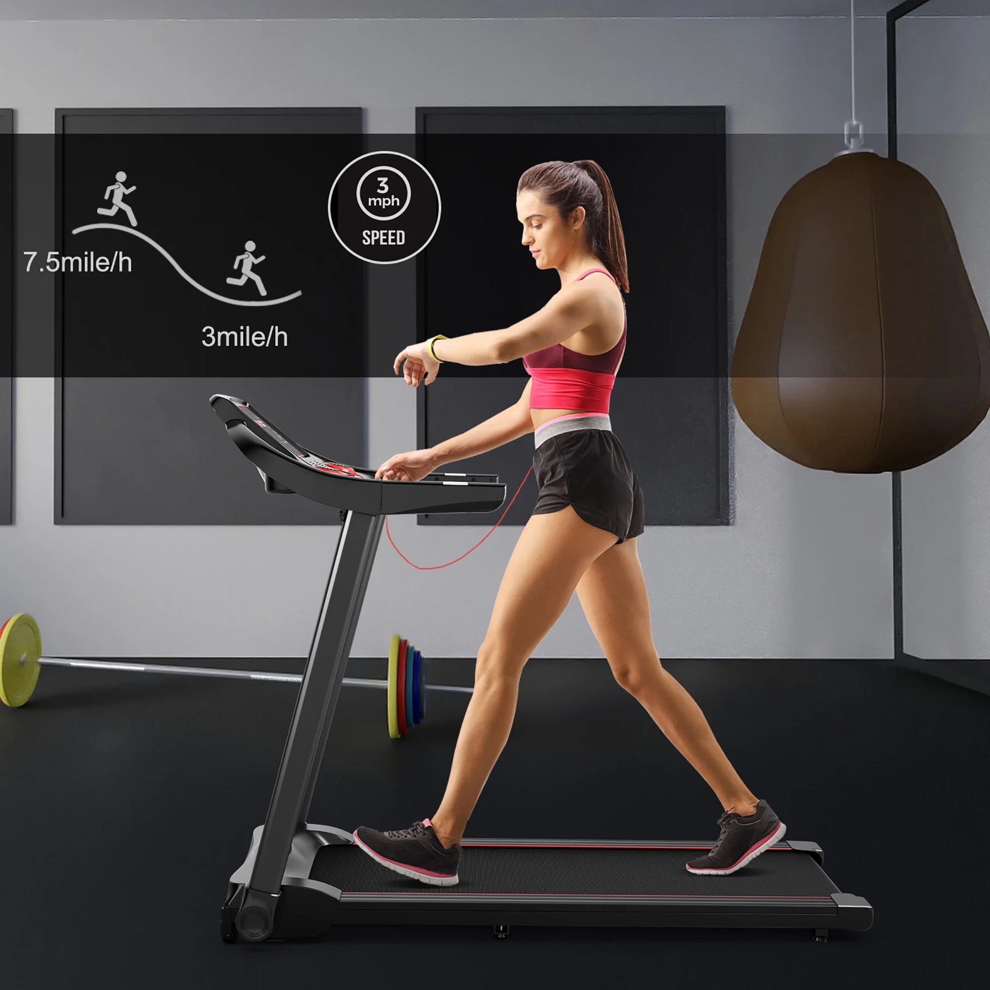 Superfit 2.25HP Electric Running Machine Treadmill Bluetooth Speaker APP Control Red
