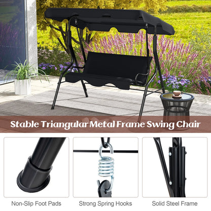 Patio 3 Seats Canopy Porch Swing Glider Hammock Cushioned Steel Frame Outdoor Black