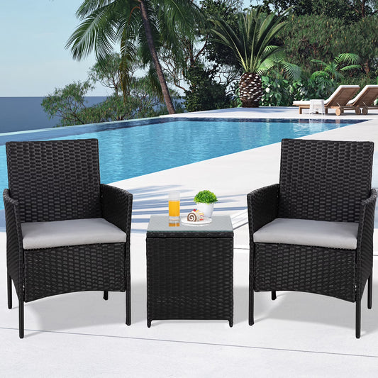 3 Pieces Outdoor Rattan Wicker Patio Furniture Set PE Chairs and Table Set