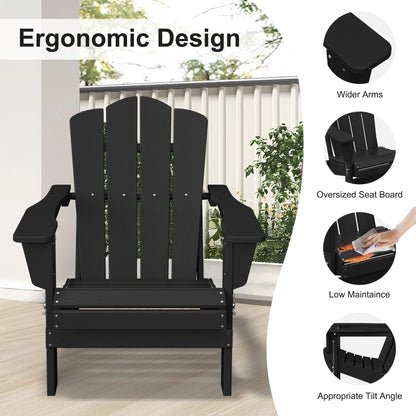 Adirondack Chair, Plastic Folding Outdoor Patio Lawn Chairs, outside HDPE Chairs for Lawn, Yard, Black