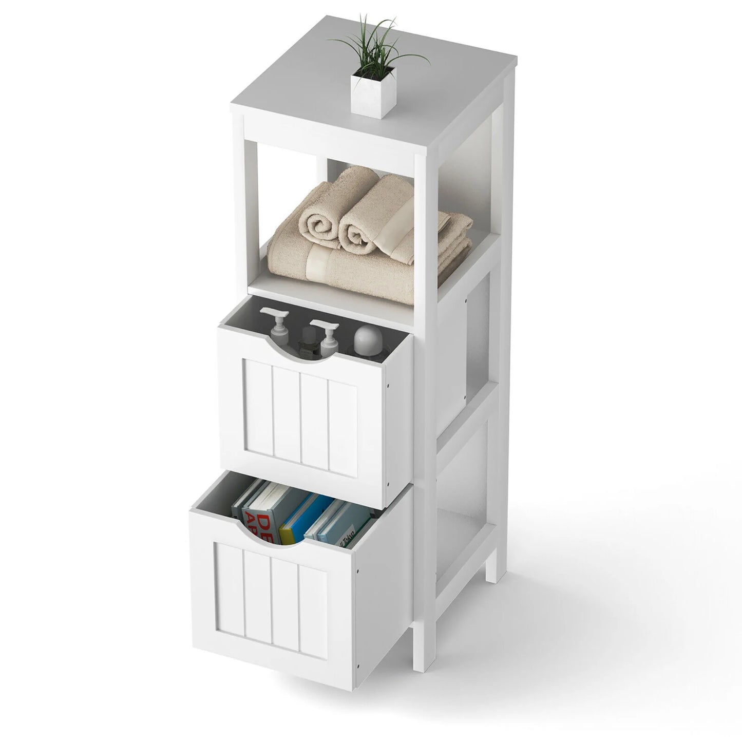 Floor Cabinet Multifunction Bathroom Storage Organizer Rack W/2 Drawers