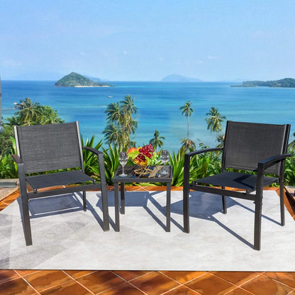 4 Pieces Patio Furniture Outdoor Furniture Outdoor Patio Furniture Set Textilene Bistro Set Modern Conversation Set Black Bistro Set with Loveseat Tea Table, Grey