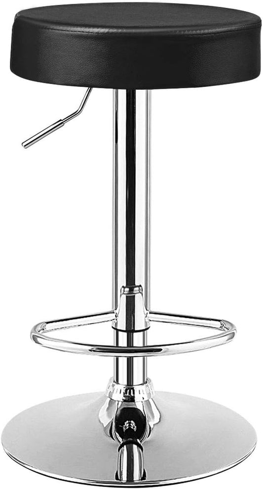 Bar Stool, Modern Swivel Backless round Barstool, PU Leather Armless Bar Chair with Height Adjustable, Chrome Footrest, Sturdy Metal Frame for Kitchen Dining Living Bistro Pub (Black, 1 Pc)