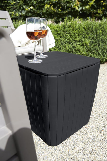 Resin Luzon Outdoor Table with Extra Hidden 10 Gallon Storage for Cushions and Patio Decor, Matte Graphite