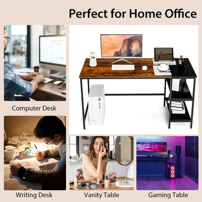 55'' Computer Desk Writing Workstation Study Table Home Office with Bookshelf Rustic