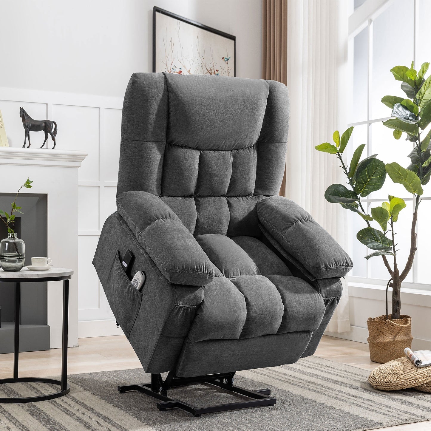 Power Lift Recliner Chair Recliners for Elderly with Heat and Massage Recliner Chair for Living Room with Infinite Position and Side Pocket,Usb Charge Port,Grey