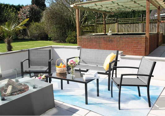 4 Pieces Patio Furniture Outdoor Furniture Outdoor Patio Furniture Set Textilene Bistro Set Modern Conversation Set Black Bistro Set with Loveseat Tea Table, Grey