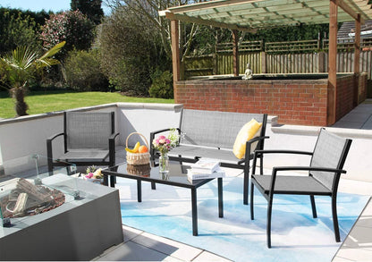 4 Pieces Patio Furniture Outdoor Furniture Outdoor Patio Furniture Set Textilene Bistro Set Modern Conversation Set Black Bistro Set with Loveseat Tea Table, Beige