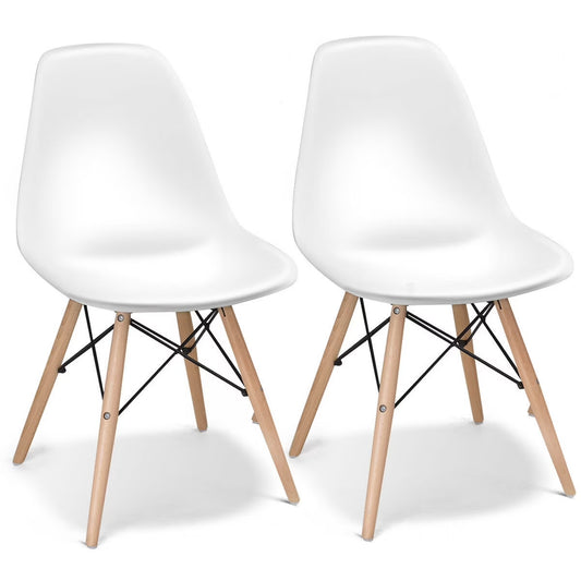 Set of 2 Mid Century Modern Style Dining Side Chair Wood Leg White