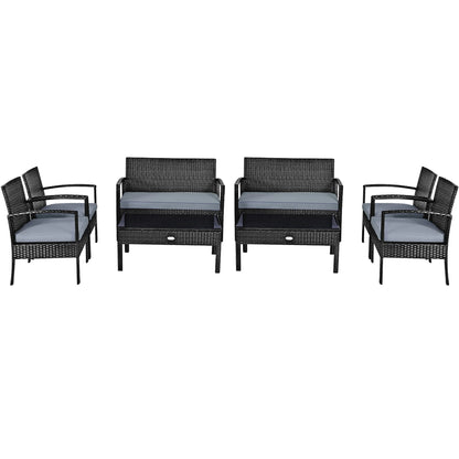 8PCS Patio Rattan Furniture Set Garden Deck